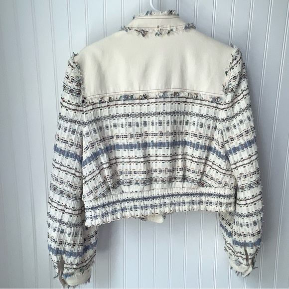 Veronica Beard Darren Tweed Jacket Fringe Details Crest Button Size 6 Ecru - Picture 11 of 13